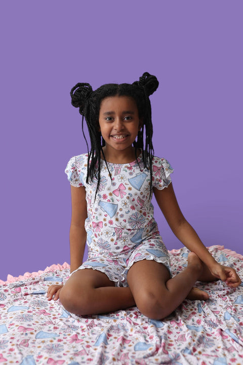 Girls Bamboo Ruffle Short Set - Pom Power