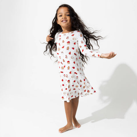 Girls' Long Sleeve Bamboo Dress/Nightgown - Holiday Sugar Cookies