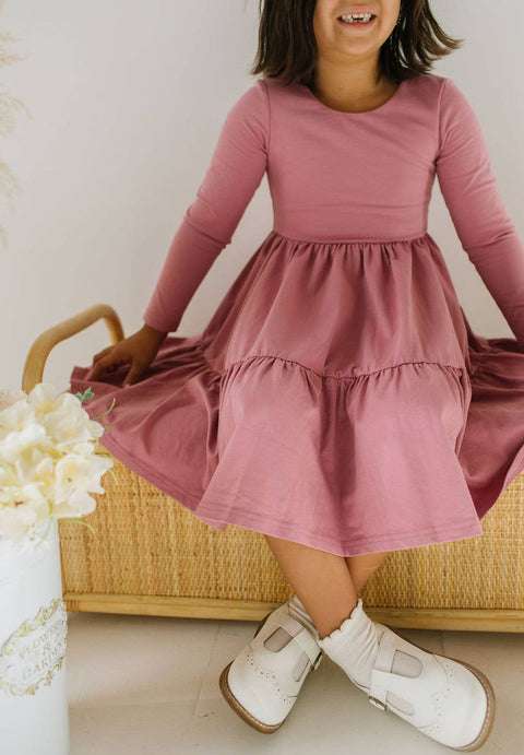Gwendolyn Ruffle Dress in Antique Rose