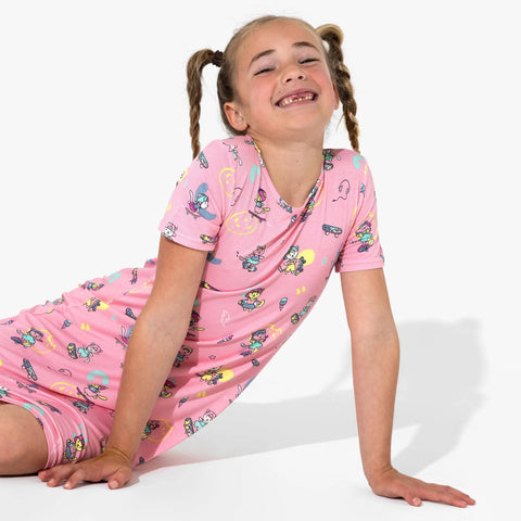 Short Sleeve Bamboo Dress - Skater Kitty