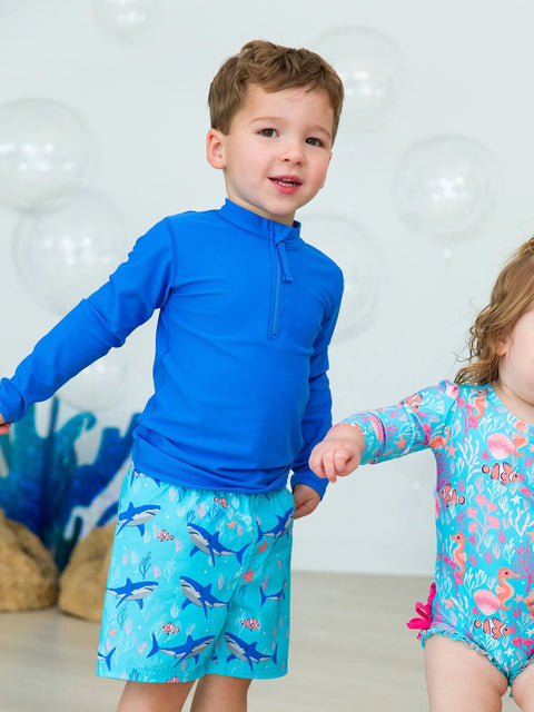 Long Sleeve Zipper Rash Guard - Sonic Blue