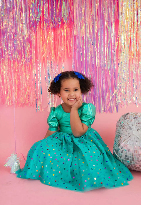 Diana Dress - Teal Confetti Lamé