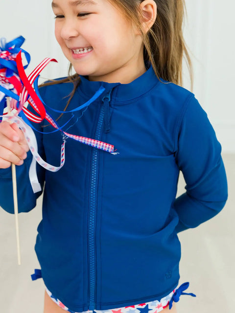 Long Sleeve Full Zip Rash Guard - Navy