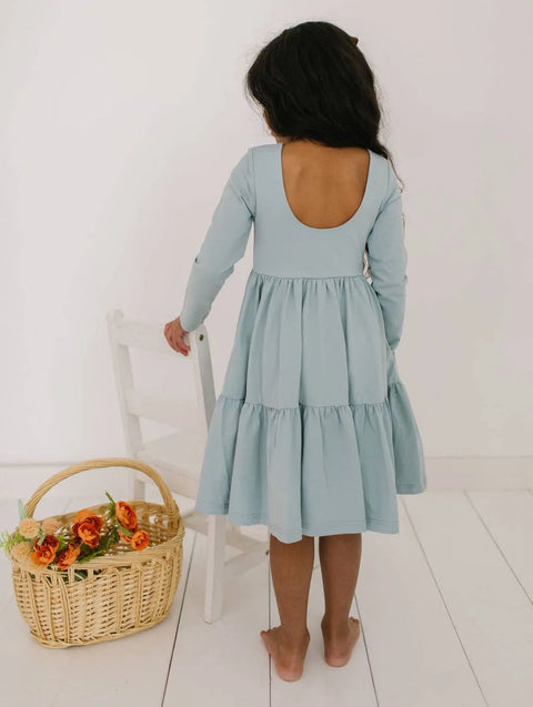 Gwendolyn Ruffle Dress - Dusty Blue