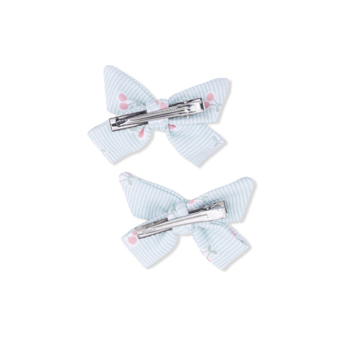 2 Pack Bow Clips - Tiny Cherry Stripe
