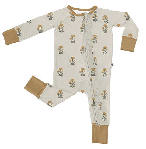 Zip Convertible Pajama - Marigold Block Print