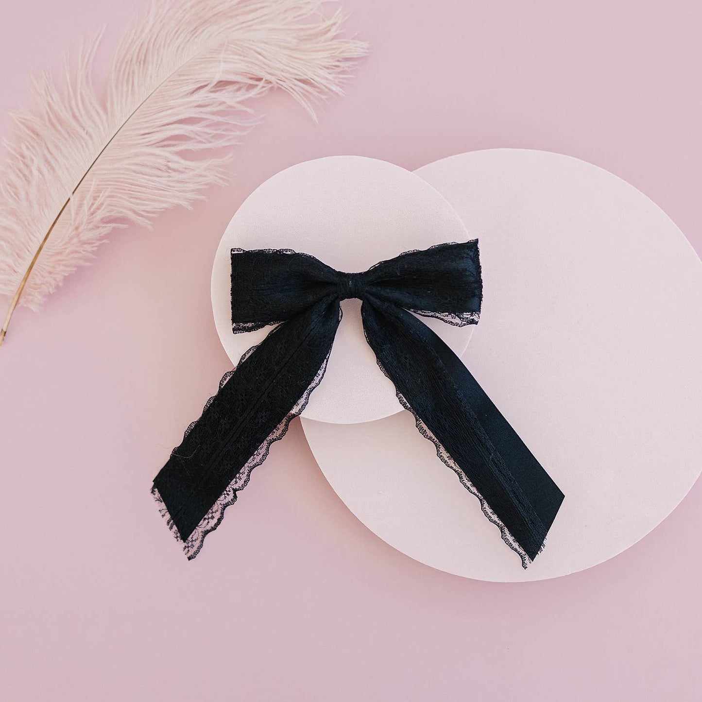 Black Double Layer Lace Long Hair Bow