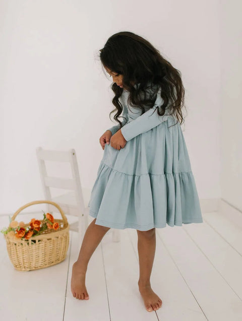 Gwendolyn Ruffle Dress - Dusty Blue