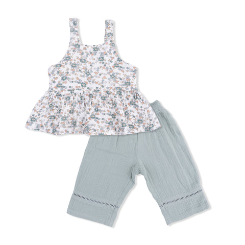 Peplum Tank with Smocked Waist Pants - Camille Floral