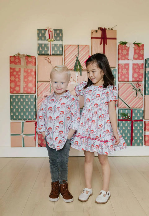 Boys Button Down in Vintage Santa