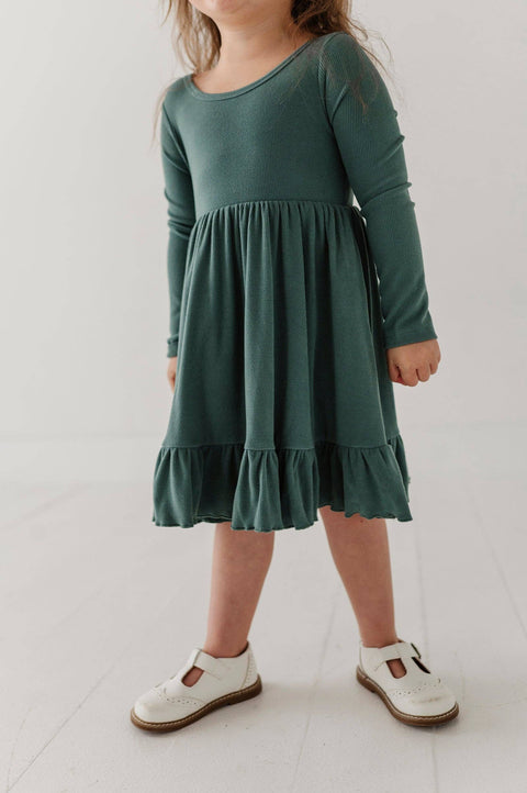 Girls Ribbed Ballet Dress in Atlantic