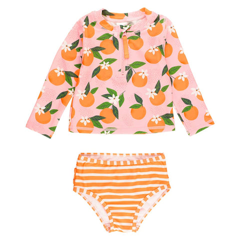 Girls Long Sleeve Half Zip 2-Piece Swimsuit - Orange You the Sweetest