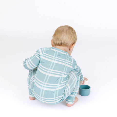 Blue Plaid Baby Bamboo Convertible Footie