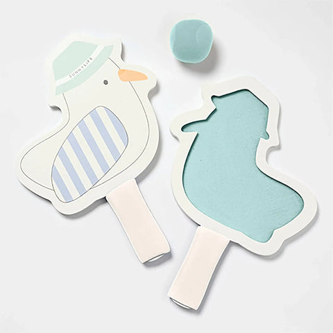 Kids Velcro Beach Bats - Sid the Seagull Blue Stripe