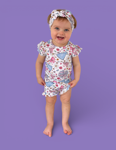 Girls Bamboo Ruffle Short Set - Pom Power