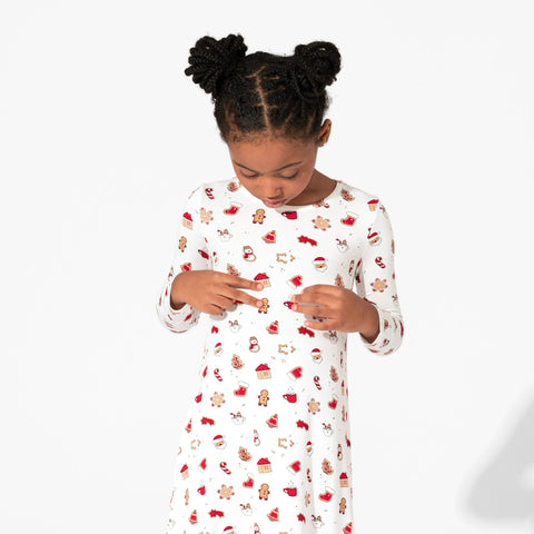 Girls' Long Sleeve Bamboo Dress/Nightgown - Holiday Sugar Cookies