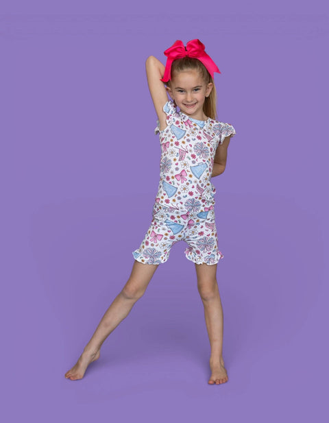 Girls Bamboo Ruffle Short Set - Pom Power