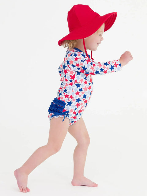 Long Sleeve One Piece Rash Guard Swimsuit - Shimmer Star-Spangled