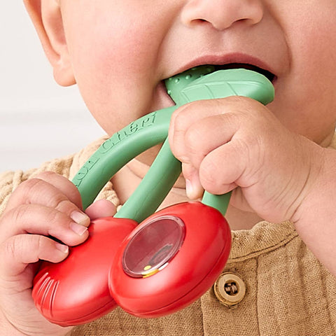 Bitzy Shake™ Silicone Teether with Rattle - Cherry