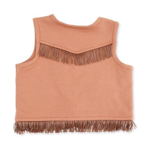 Western Fringe Vest - Solid Mocha Mousse