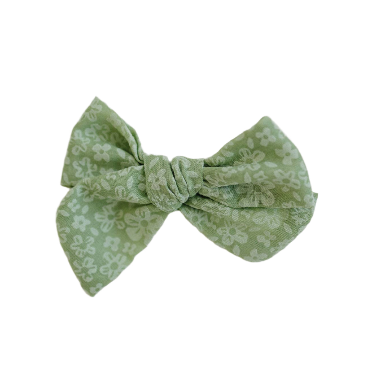 Green Monochrome Flowers Cotton Hair Bow