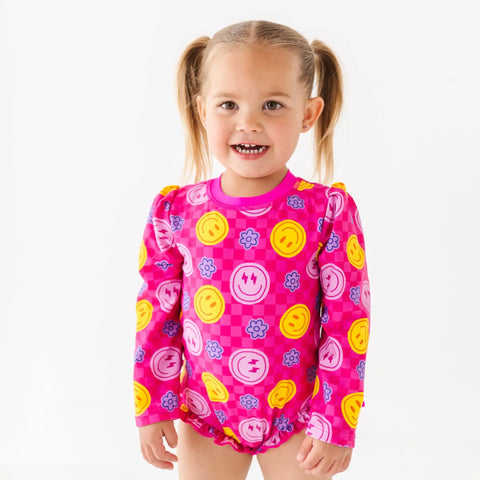Electric Smiles Long Sleeve Ruffle Swimsuit