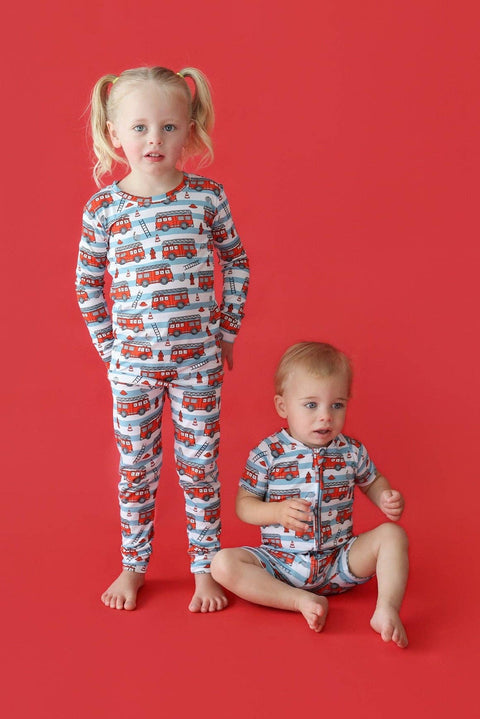 Baby Bamboo Shortie Romper - Firetruck Frenzy