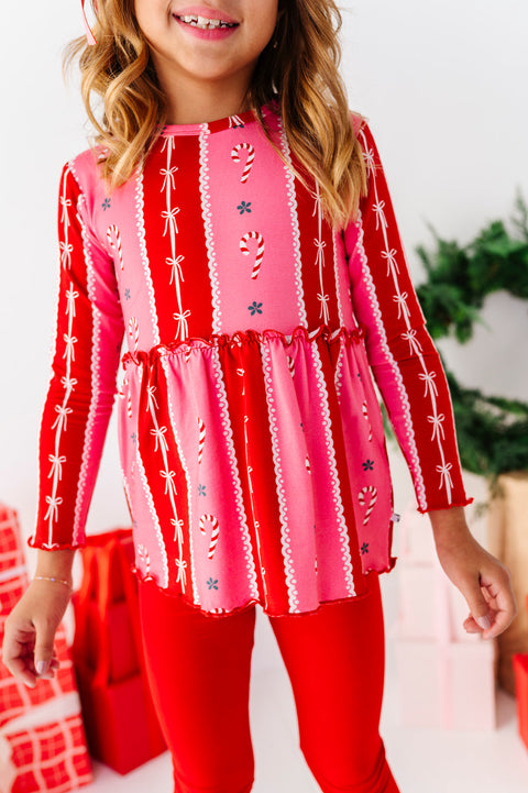 Candy Cane Stripes Bamboo Peplum Set for Girls