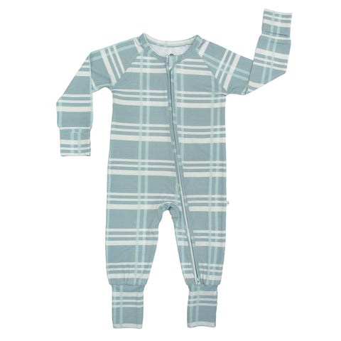 Blue Plaid Baby Bamboo Convertible Footie