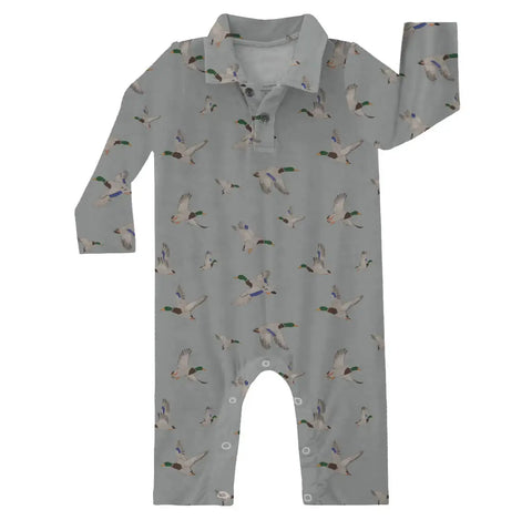 Mallard Ducks Long Sleeve Polo Romper