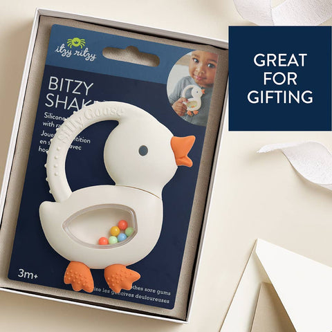 Bitzy Shake™ Silicone Teether with Rattle - Goose