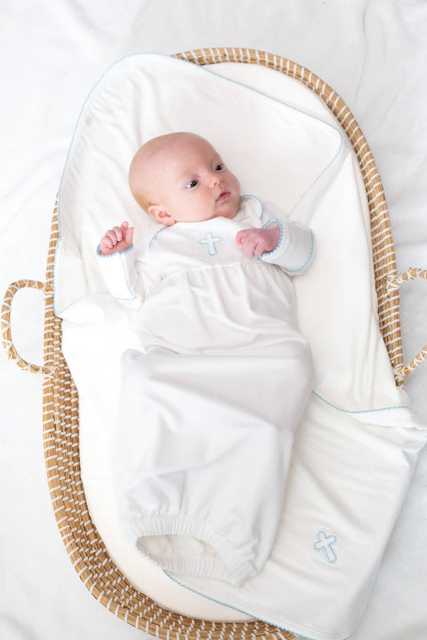 Blue Cross Embroidered Infant Gown