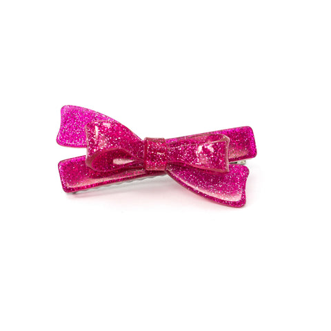 Single Bow Hair Clip - Glitter Pink