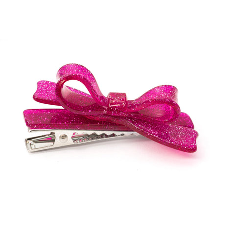 Single Bow Hair Clip - Glitter Pink