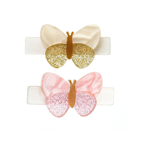 Butterflies Shimmer Gold & Pink Hair Clips