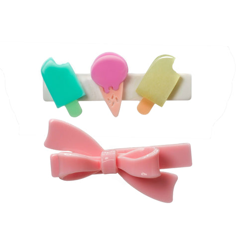 Ice Cream Popsicle Pastel Pink Bow Hair Clips