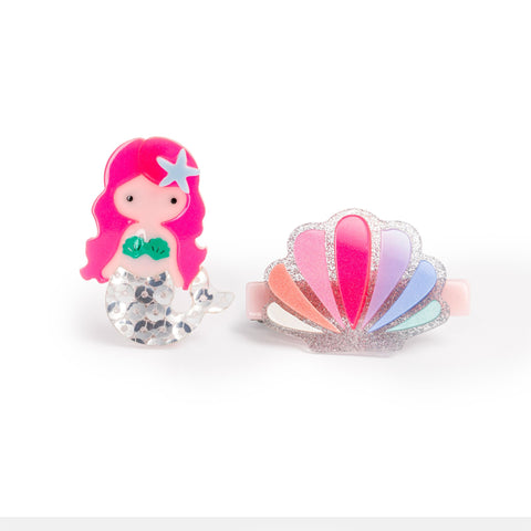 Mermaid Neon Pink & Seashell Hair Clips