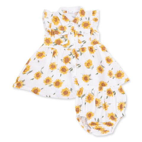 Western Pearl Snap Dress & Bloomer - Baby Sunflower