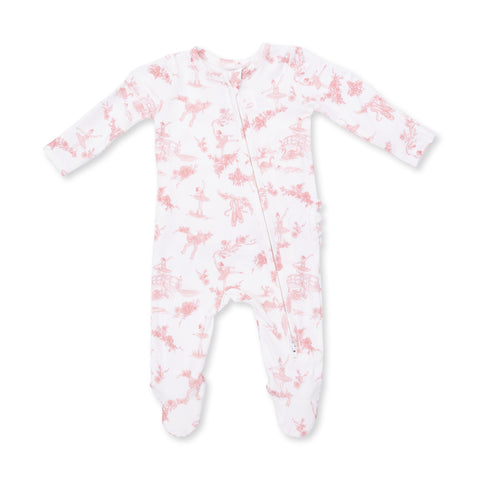 2 Way Ruffle Back Zipper Footie - Ballet Toile