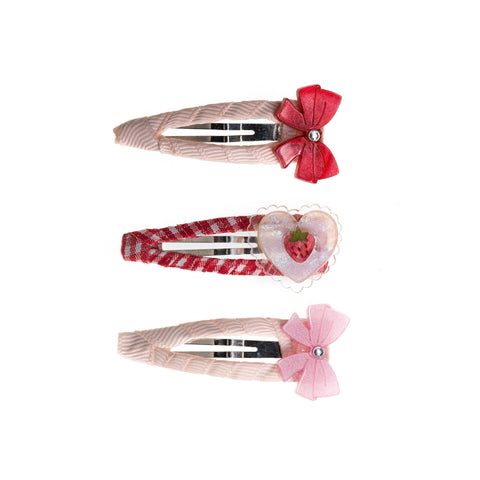 Bows Pink & Red Strawberry Pearl Snap Clips