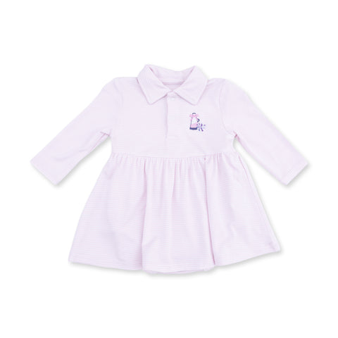 Long Sleeve Bodysuit Tennis Dress - Micro Stripe Pink Cheer