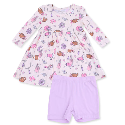 Long Sleeve Twirly Dress with Bike Short - Football Cheer