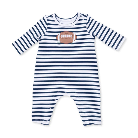 Long Sleeve Snap Shoulder Romper - Navy Football