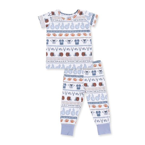 Short Sleeve Loungewear Set - Football Stripe