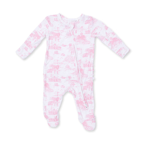 2 Way Ruffle Back Zipper Footie - Pink Golf Toile