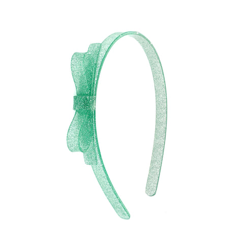Thin Bow Headband - Glitter Light Green