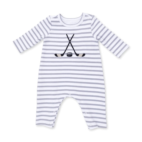Long Sleeve Snap Shoulder Romper - Hockey