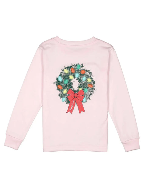 Girls Holiday Wreath LS Tee - Rose