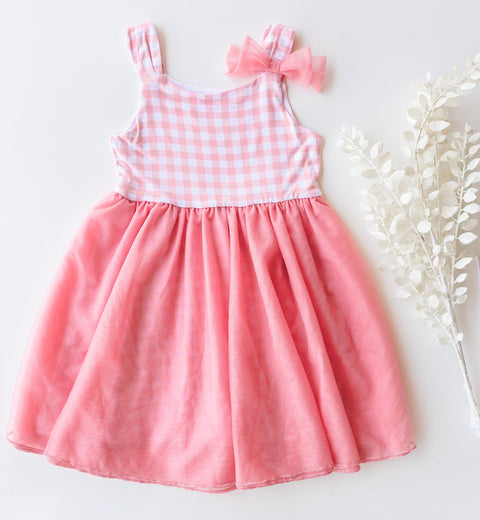 Bamboo Tulle Dress - Pink Gingham