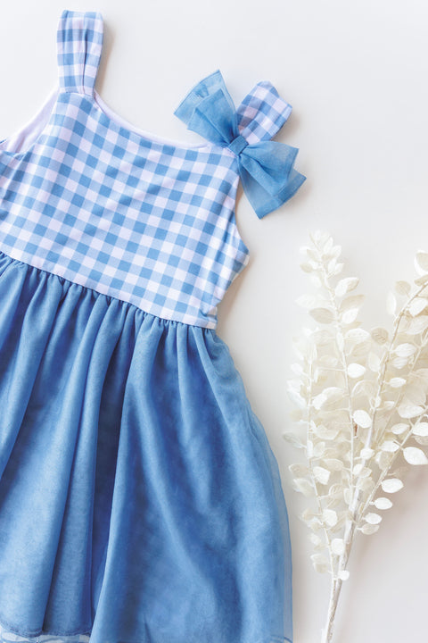 Bamboo Tulle Dress - Blue Gingham